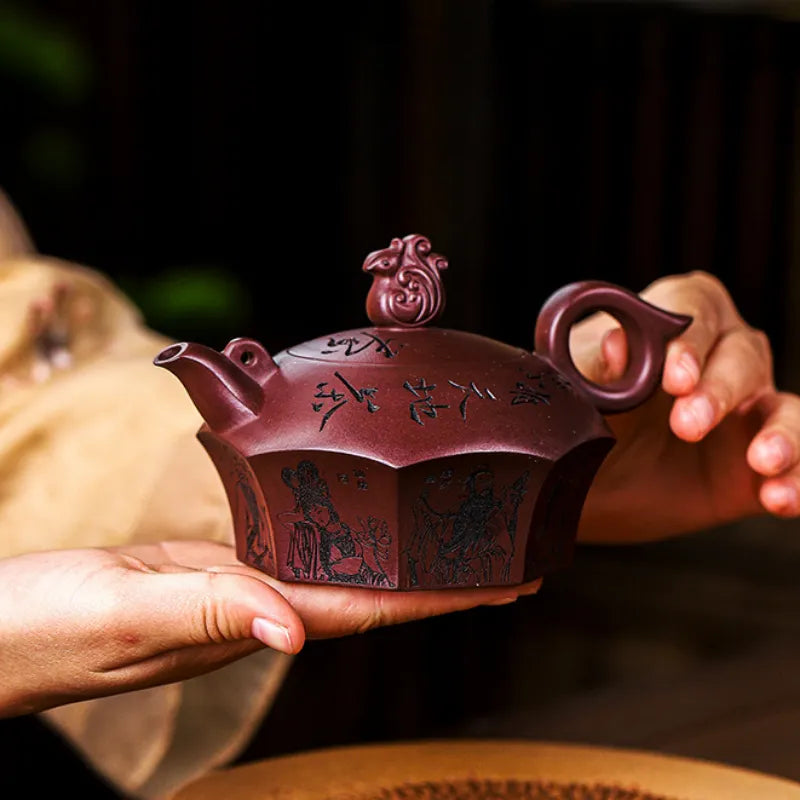 Full Handmade Yixing Zisha Teapot [Baxian Lun Cha] (Zi Xue Sha - 300ml) - YIQIN TEA HOUSE | yiqinteahouse.com | 200-300ml, full handmade zisha teapot, new arrival, teapot, teaware