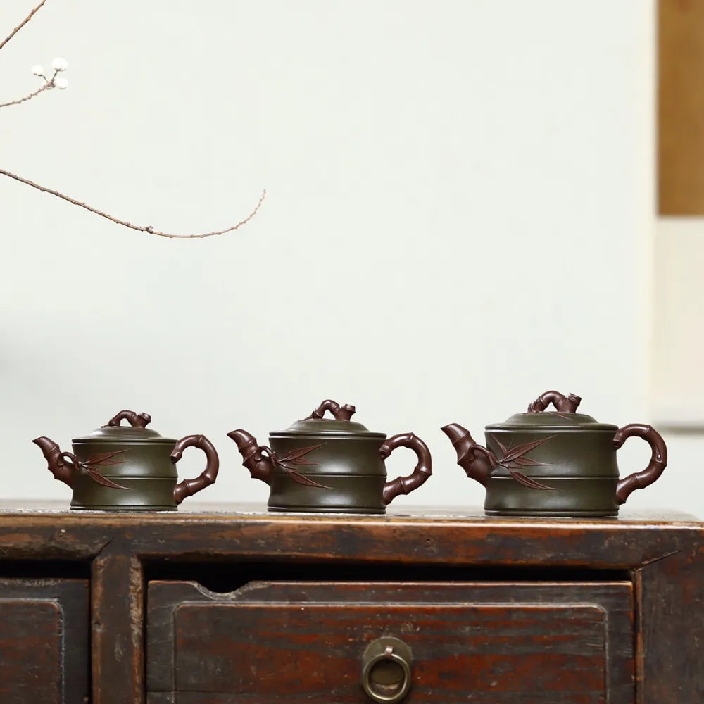 Full Handmade Yixing Zisha Teapot [Bi-color Bamboo Pot] (Lu Ni - 125/175/270ml) - YIQIN TEA HOUSE | yiqinteahouse.com | 200-300ml, <200ml, full handmade zisha teapot, new arrival, plain smooth, teapot, teaware