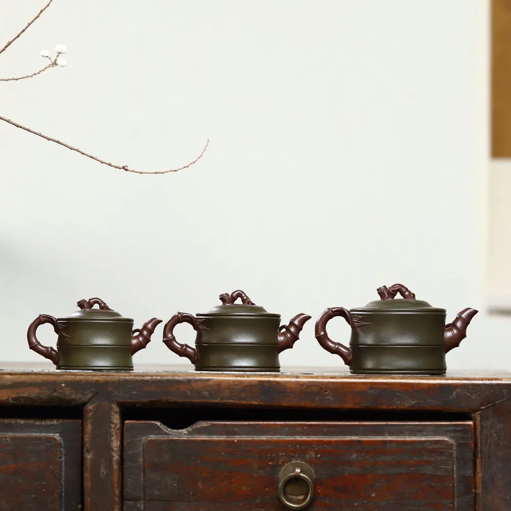 Full Handmade Yixing Zisha Teapot [Bi-color Bamboo Pot] (Lu Ni - 125/175/270ml) - YIQIN TEA HOUSE | yiqinteahouse.com | 200-300ml, <200ml, full handmade zisha teapot, new arrival, plain smooth, teapot, teaware