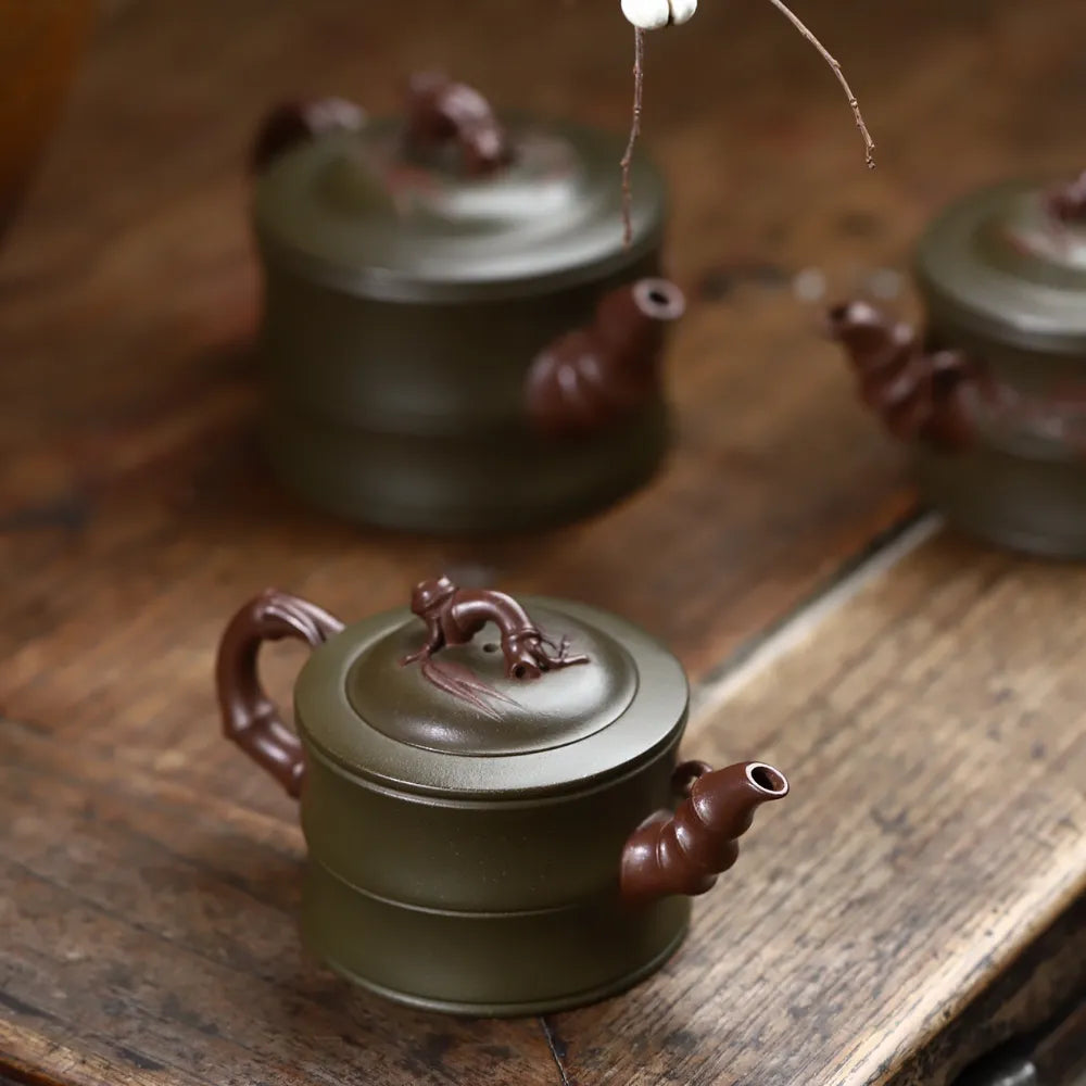 Full Handmade Yixing Zisha Teapot [Bi-color Bamboo Pot] (Lu Ni - 125/175/270ml) - YIQIN TEA HOUSE | yiqinteahouse.com | 200-300ml, <200ml, full handmade zisha teapot, new arrival, plain smooth, teapot, teaware