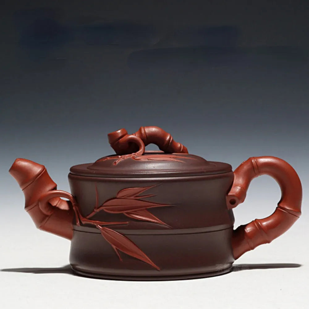 Full Handmade Yixing Zisha Teapot [Bi-color Bamboo Pot] (Zi Ni/Hong Ni - 160ml) - YIQIN TEA HOUSE | yiqinteahouse.com | <200ml, full handmade zisha teapot, new arrival, plain smooth, teapot, teaware