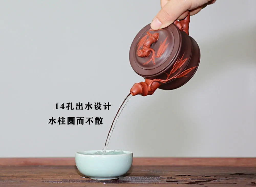 Full Handmade Yixing Zisha Teapot [Bi-color Bamboo Pot] (Zi Ni/Hong Ni - 160ml) - YIQIN TEA HOUSE | yiqinteahouse.com | <200ml, full handmade zisha teapot, new arrival, plain smooth, teapot, teaware