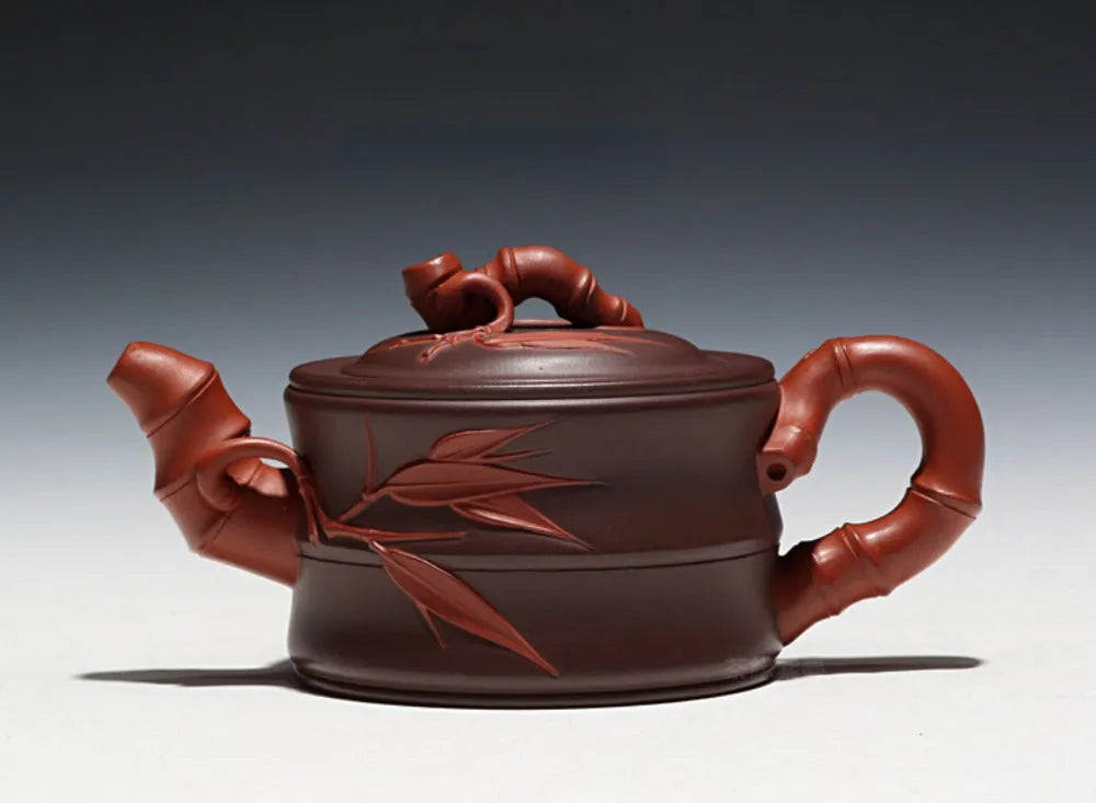 Full Handmade Yixing Zisha Teapot [Bi-color Bamboo Pot] (Zi Ni/Hong Ni - 160ml) - YIQIN TEA HOUSE | yiqinteahouse.com | <200ml, full handmade zisha teapot, new arrival, plain smooth, teapot, teaware