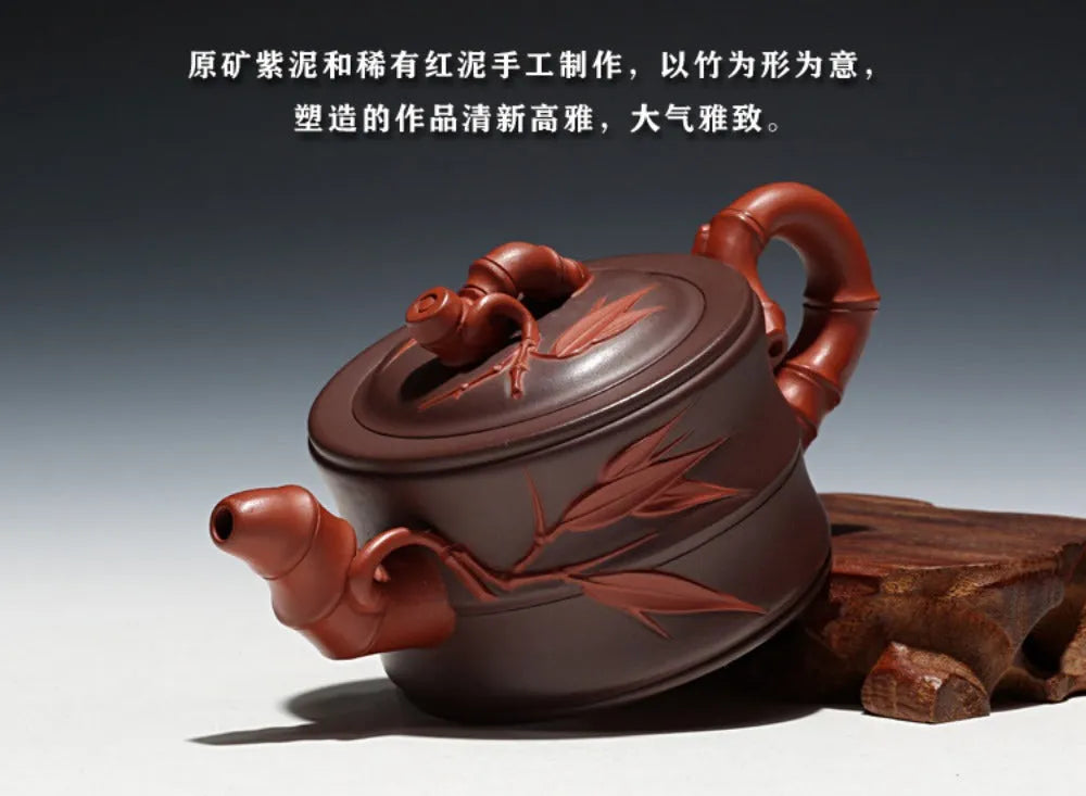 Full Handmade Yixing Zisha Teapot [Bi-color Bamboo Pot] (Zi Ni/Hong Ni - 160ml) - YIQIN TEA HOUSE | yiqinteahouse.com | <200ml, full handmade zisha teapot, new arrival, plain smooth, teapot, teaware