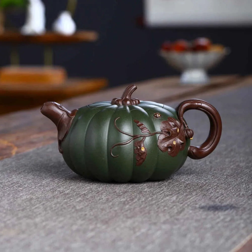 Full Handmade Yixing Zisha Teapot [Bi-color Pumpkin Pot] (Lu Ni/Hong Ni - 380ml) - YIQIN TEA HOUSE | yiqinteahouse.com | >300ml, full handmade zisha teapot, new arrival, teapot, teaware