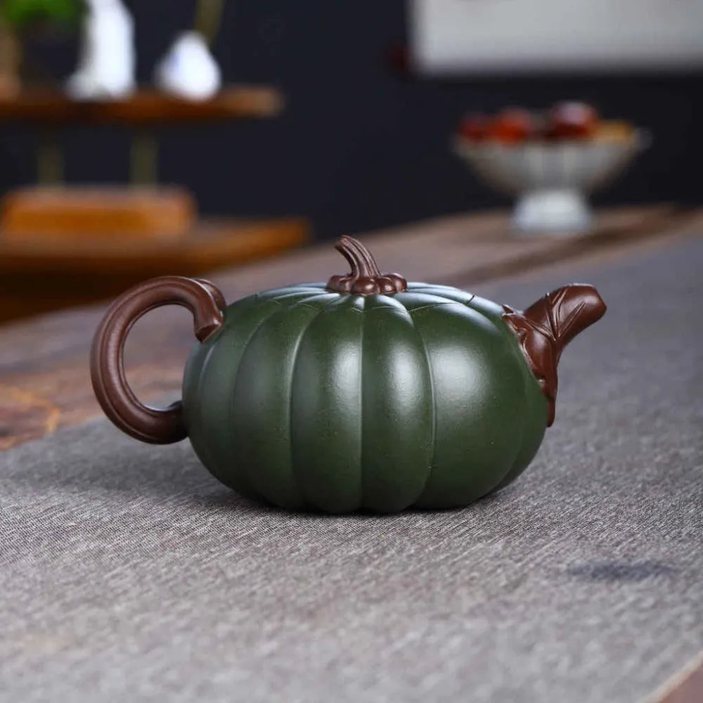 Full Handmade Yixing Zisha Teapot [Bi-color Pumpkin Pot] (Lu Ni/Hong Ni - 380ml) - YIQIN TEA HOUSE | yiqinteahouse.com | >300ml, full handmade zisha teapot, new arrival, teapot, teaware