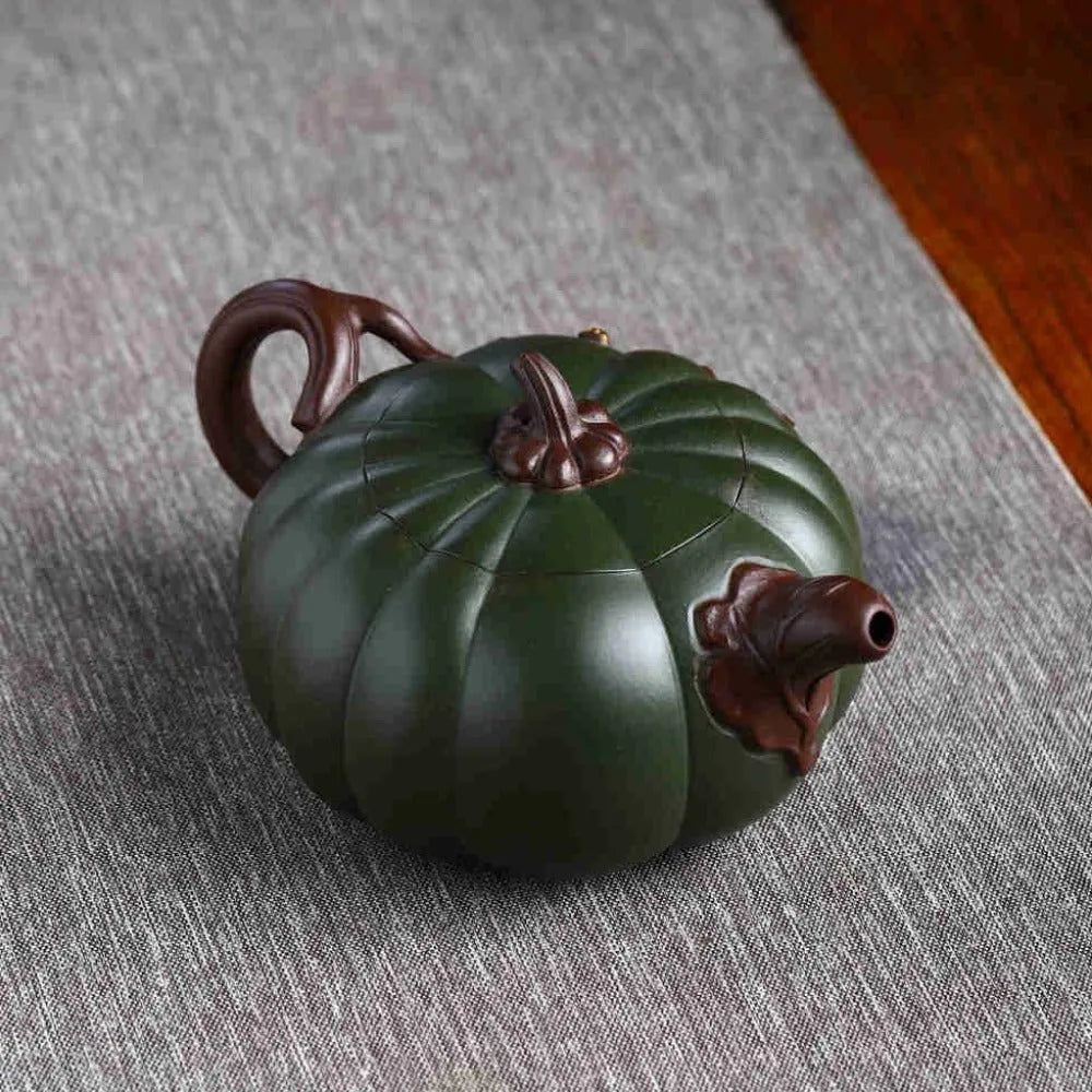 Full Handmade Yixing Zisha Teapot [Bi-color Pumpkin Pot] (Lu Ni/Hong Ni - 380ml) - YIQIN TEA HOUSE | yiqinteahouse.com | >300ml, full handmade zisha teapot, new arrival, teapot, teaware