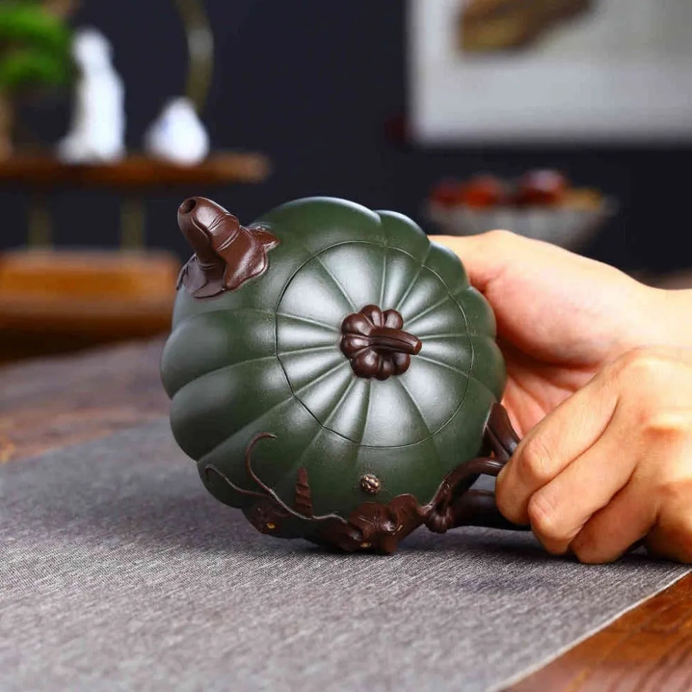 Full Handmade Yixing Zisha Teapot [Bi-color Pumpkin Pot] (Lu Ni/Hong Ni - 380ml) - YIQIN TEA HOUSE | yiqinteahouse.com | >300ml, full handmade zisha teapot, new arrival, teapot, teaware