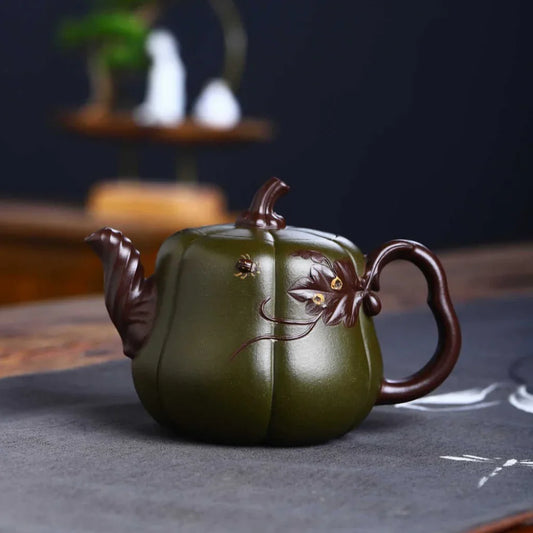 Teko Zisha Yixing Buatan Tangan Sepenuhnya [Periuk Labu Dwi-warna] (Lu Ni/Zi Ni - 350ml)