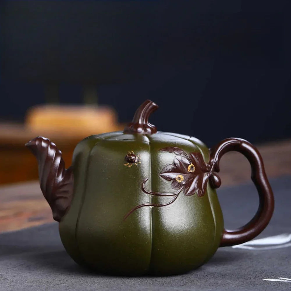 Teko Zisha Yixing Buatan Tangan Sepenuhnya [Periuk Labu Dwi-warna] (Lu Ni/Zi Ni - 350ml)