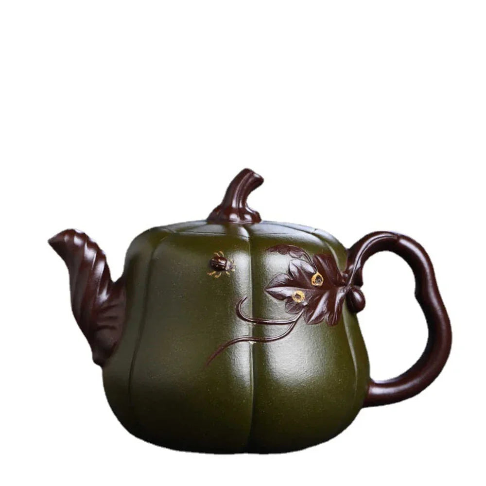 Teko Zisha Yixing Buatan Tangan Sepenuhnya [Periuk Labu Dwi-warna] (Lu Ni/Zi Ni - 350ml)
