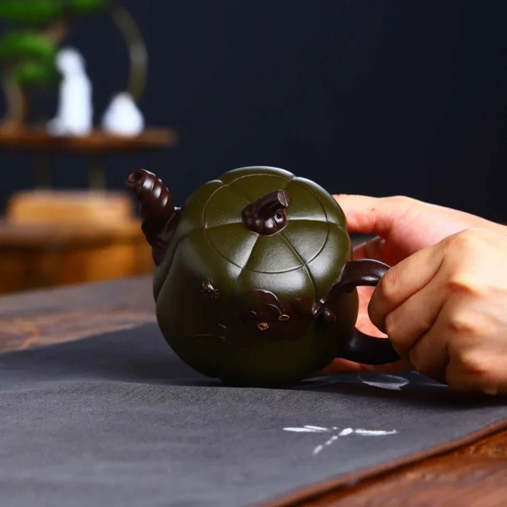 Teko Zisha Yixing Buatan Tangan Sepenuhnya [Periuk Labu Dwi-warna] (Lu Ni/Zi Ni - 350ml)