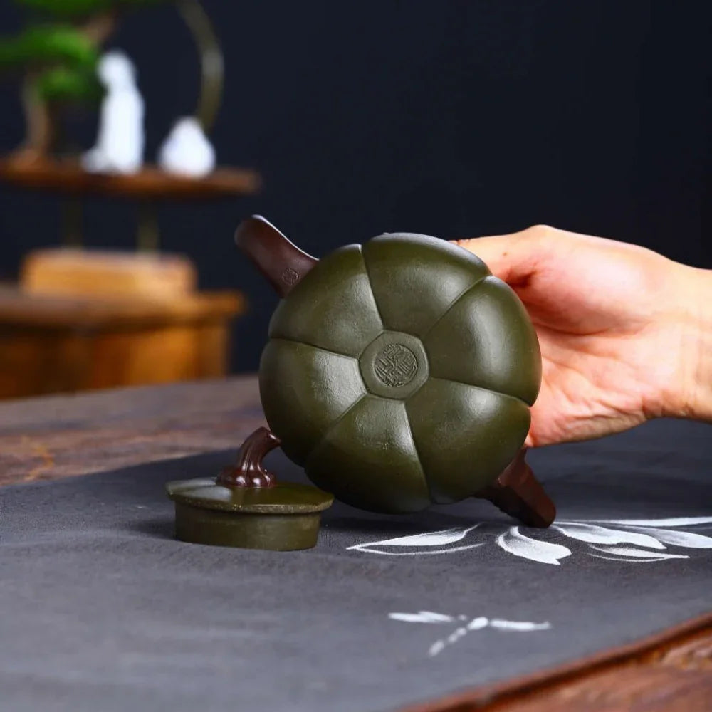 Teko Zisha Yixing Buatan Tangan Sepenuhnya [Periuk Labu Dwi-warna] (Lu Ni/Zi Ni - 350ml)