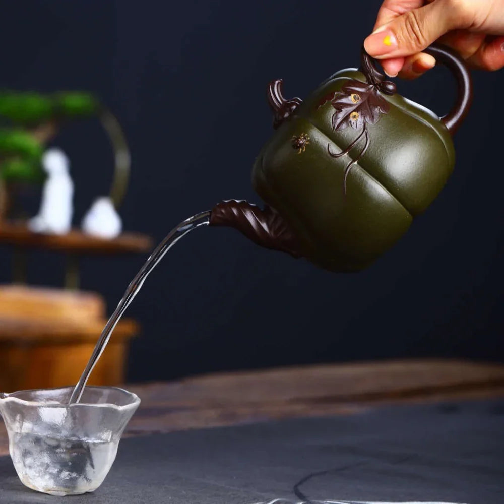 Teko Zisha Yixing Buatan Tangan Sepenuhnya [Periuk Labu Dwi-warna] (Lu Ni/Zi Ni - 350ml)
