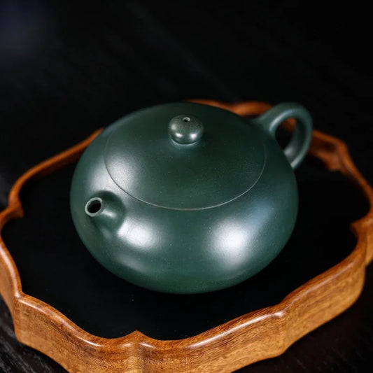 全手工宜兴紫砂茶壶 [扁西施壶] (民国绿泥 - 220ml)