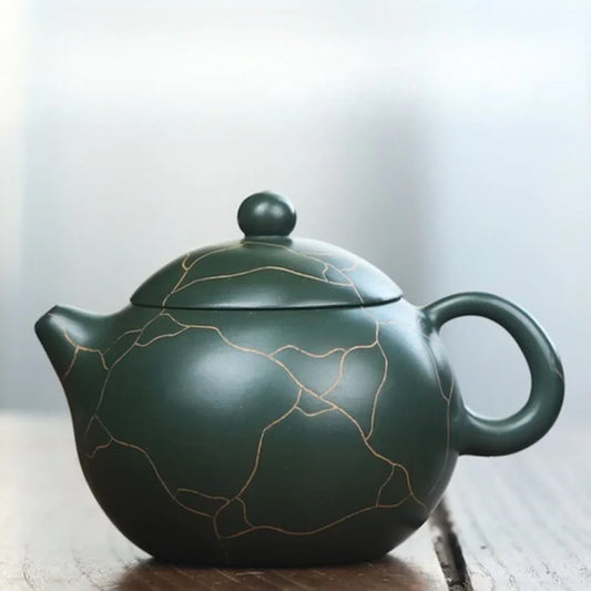 全手工宜兴紫砂茶壶 [冰纹文旦壶] (民国绿泥 - 210ml)