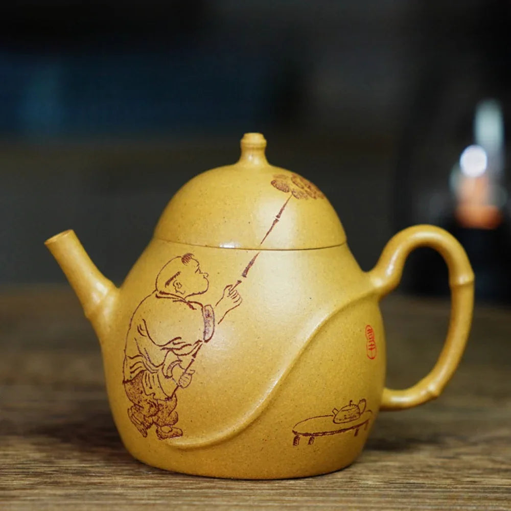 Teko Yixing Zisha Buatan Tangan Sepenuhnya [Buddha Belly Pot] (Huangjin Duan Ni - 160ml)