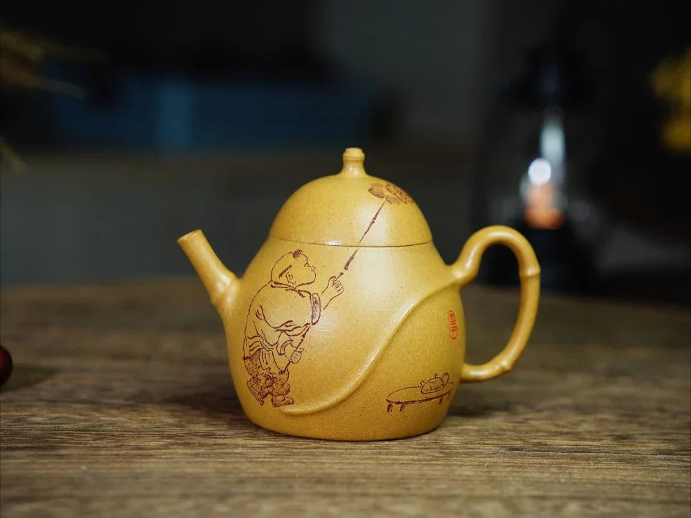 Teko Yixing Zisha Buatan Tangan Sepenuhnya [Buddha Belly Pot] (Huangjin Duan Ni - 160ml)