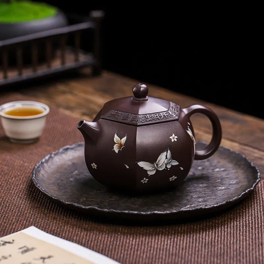 Full Handmade Yixing Zisha Teapot [Butterfly Xishi] (Zi Jia Ni - 420ml) - YIQIN TEA HOUSE | yiqinteahouse.com | >300ml, full handmade zisha teapot, new arrival, teapot, teaware