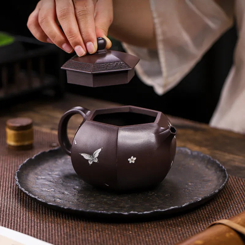 Full Handmade Yixing Zisha Teapot [Butterfly Xishi] (Zi Jia Ni - 420ml) - YIQIN TEA HOUSE | yiqinteahouse.com | >300ml, full handmade zisha teapot, new arrival, teapot, teaware