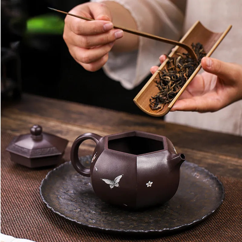 Full Handmade Yixing Zisha Teapot [Butterfly Xishi] (Zi Jia Ni - 420ml) - YIQIN TEA HOUSE | yiqinteahouse.com | >300ml, full handmade zisha teapot, new arrival, teapot, teaware