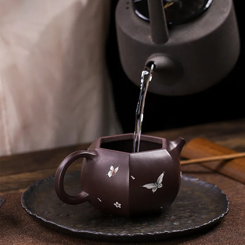 Full Handmade Yixing Zisha Teapot [Butterfly Xishi] (Zi Jia Ni - 420ml) - YIQIN TEA HOUSE | yiqinteahouse.com | >300ml, full handmade zisha teapot, new arrival, teapot, teaware