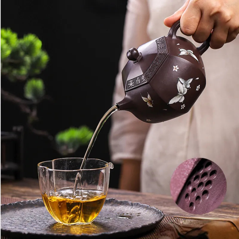 Full Handmade Yixing Zisha Teapot [Butterfly Xishi] (Zi Jia Ni - 420ml) - YIQIN TEA HOUSE | yiqinteahouse.com | >300ml, full handmade zisha teapot, new arrival, teapot, teaware