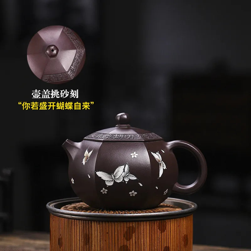 Full Handmade Yixing Zisha Teapot [Butterfly Xishi] (Zi Jia Ni - 420ml) - YIQIN TEA HOUSE | yiqinteahouse.com | >300ml, full handmade zisha teapot, new arrival, teapot, teaware