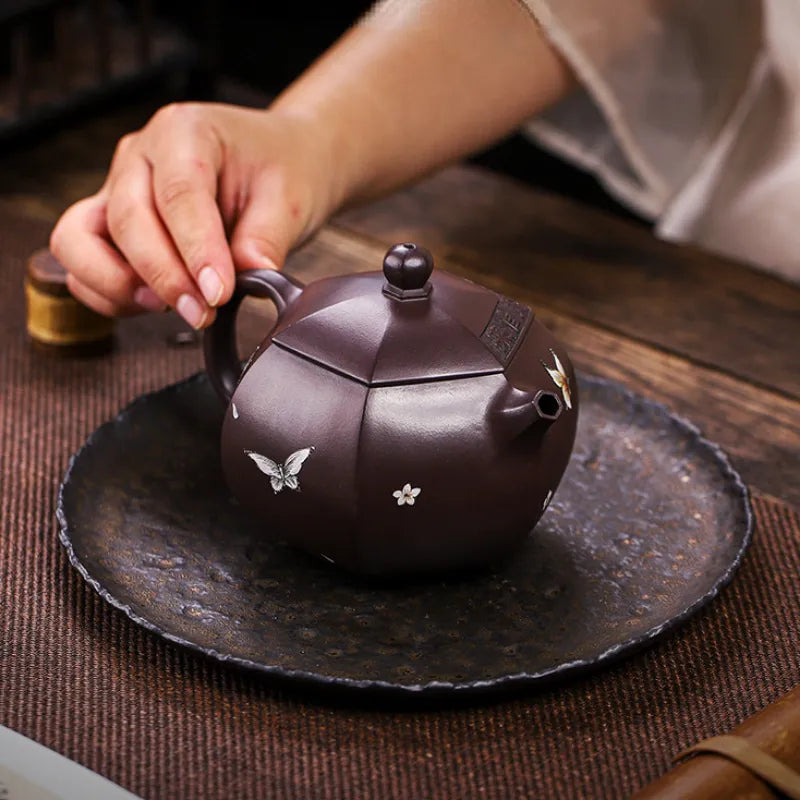 Full Handmade Yixing Zisha Teapot [Butterfly Xishi] (Zi Jia Ni - 420ml) - YIQIN TEA HOUSE | yiqinteahouse.com | >300ml, full handmade zisha teapot, new arrival, teapot, teaware