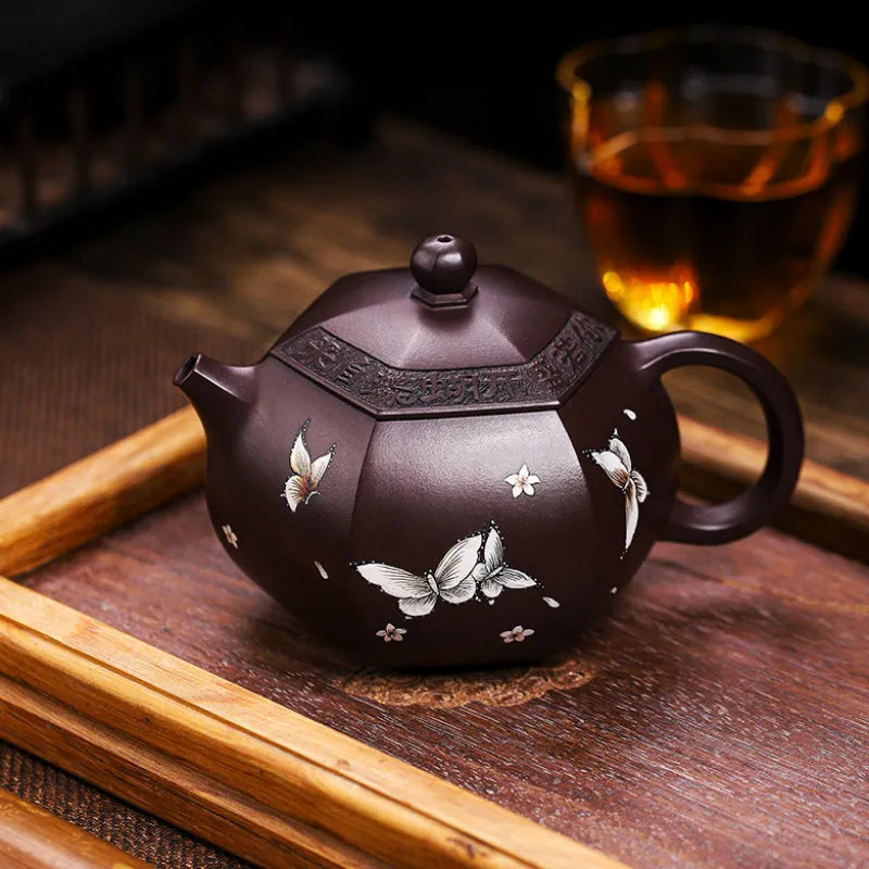 Full Handmade Yixing Zisha Teapot [Butterfly Xishi] (Zi Jia Ni - 420ml) - YIQIN TEA HOUSE | yiqinteahouse.com | >300ml, full handmade zisha teapot, new arrival, teapot, teaware