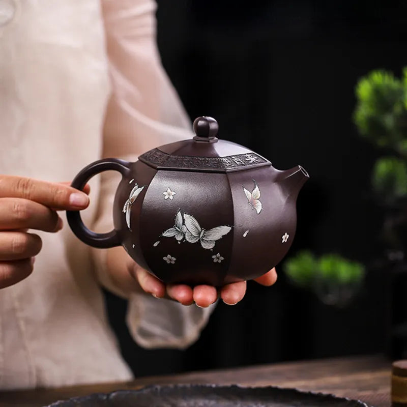 Full Handmade Yixing Zisha Teapot [Butterfly Xishi] (Zi Jia Ni - 420ml) - YIQIN TEA HOUSE | yiqinteahouse.com | >300ml, full handmade zisha teapot, new arrival, teapot, teaware