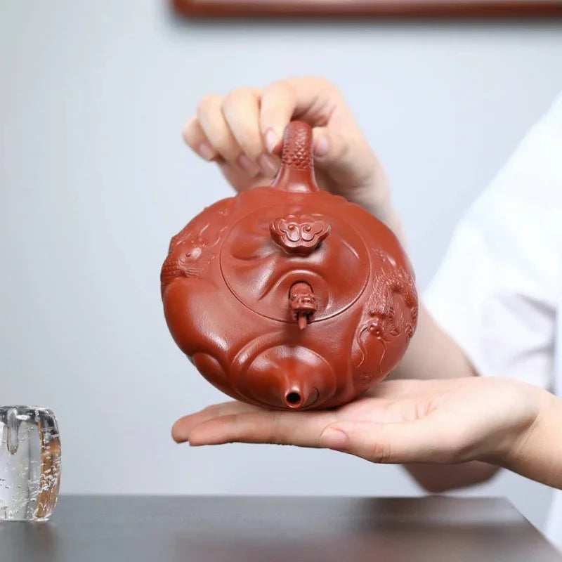 Teko Zisha Yixing Buatan Tangan Sepenuhnya [Periuk Ikan Naga] (Zhu Ni - 220/350ml)