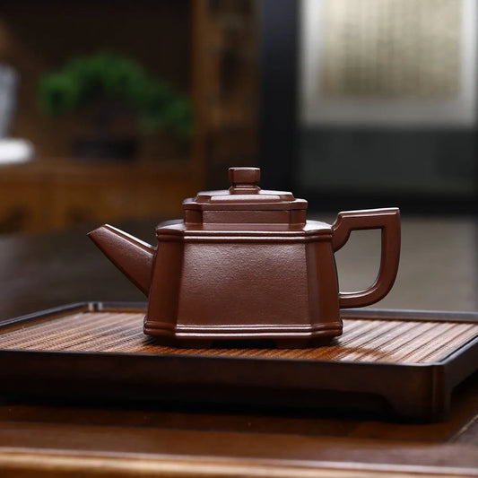 Full Handmade Yixing Zisha Teapot [Chou Jiao Sifang Pot] (Zi Ni - 330ml) - YIQIN TEA HOUSE | yiqinteahouse.com | >300ml, full handmade zisha teapot, new arrival, teapot, teaware