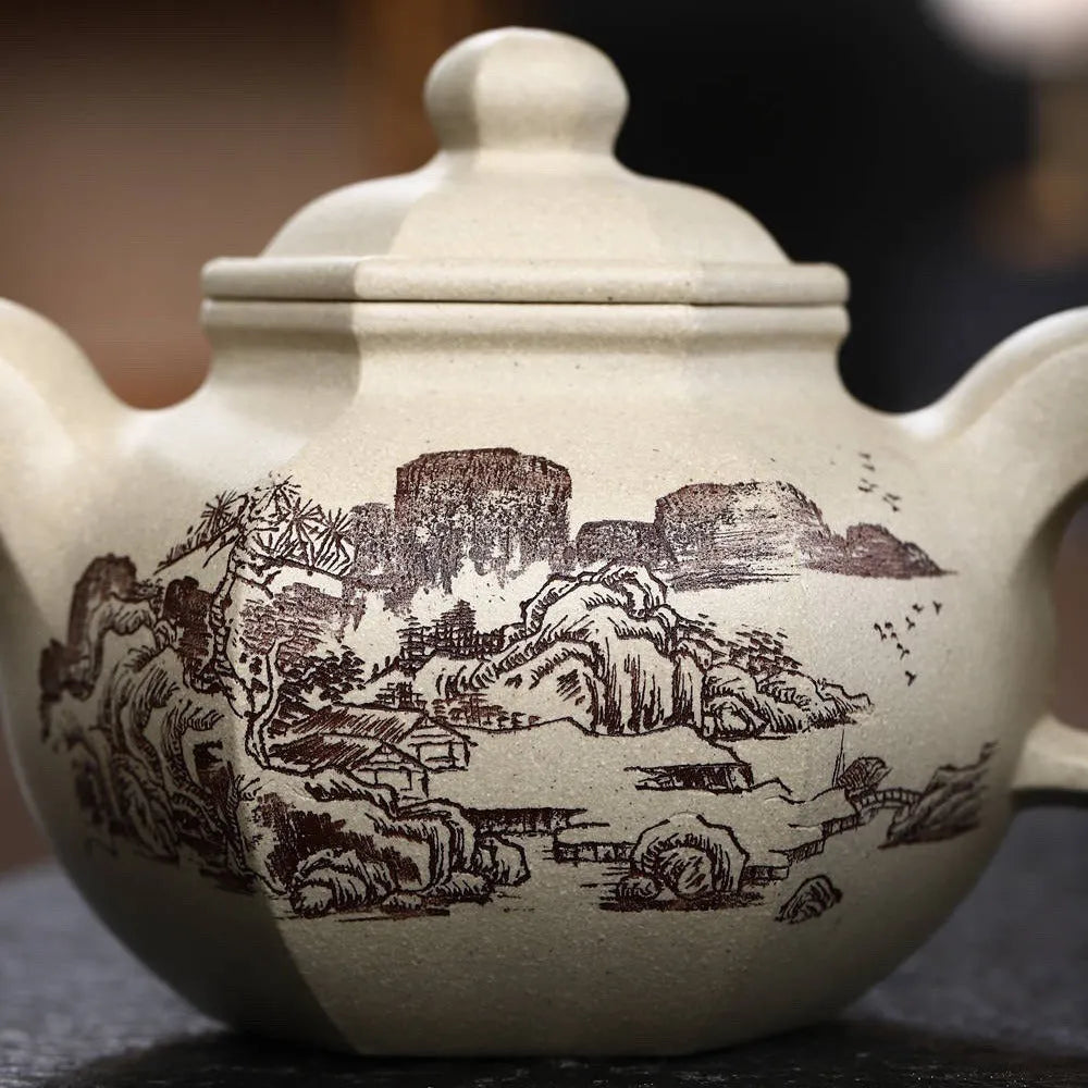 Full Handmade Yixing Zisha Teapot [Dao Hong Lianzi Pot] (Bensan Lu Ni - 360ml) - YIQIN TEA HOUSE | yiqinteahouse.com | >300ml, full handmade zisha teapot, new arrival, teapot, teaware