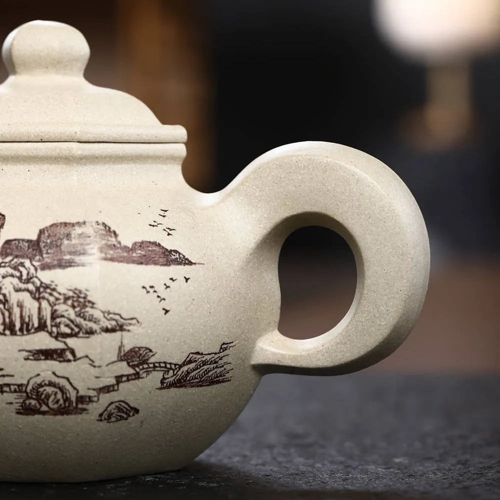 Full Handmade Yixing Zisha Teapot [Dao Hong Lianzi Pot] (Bensan Lu Ni - 360ml) - YIQIN TEA HOUSE | yiqinteahouse.com | >300ml, full handmade zisha teapot, new arrival, teapot, teaware