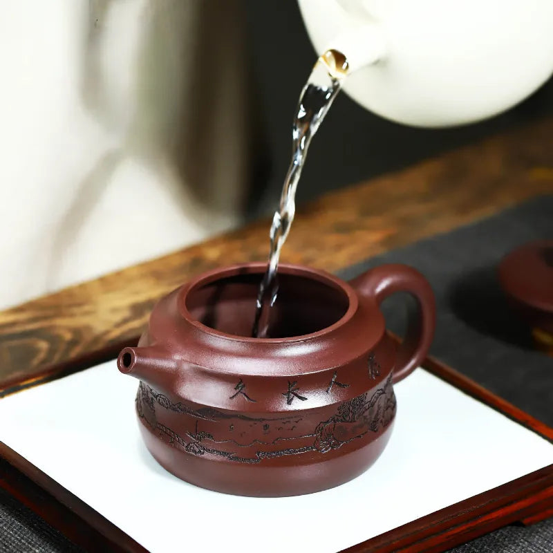 Full Handmade Yixing Zisha Teapot [Denggao Wang Yuan] 1 Pot 2 Cups Set (Lao Zi Ni - 320ml) - YIQIN TEA HOUSE | yiqinteahouse.com | >300ml, full handmade zisha teapot, new arrival, teapot, teaware, teaware set