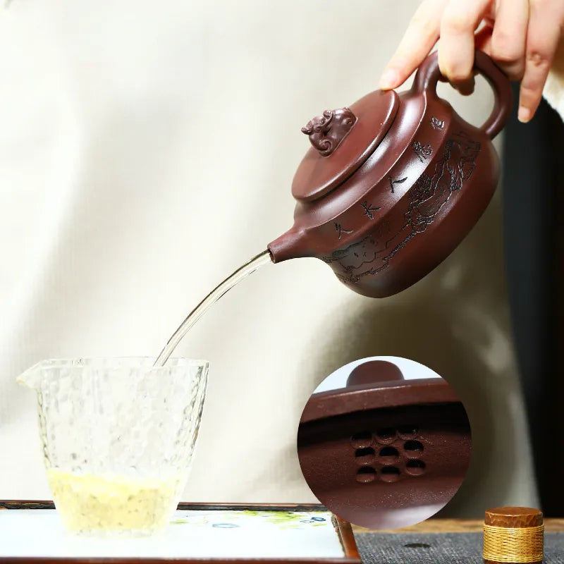 Full Handmade Yixing Zisha Teapot [Denggao Wang Yuan] 1 Pot 2 Cups Set (Lao Zi Ni - 320ml) - YIQIN TEA HOUSE | yiqinteahouse.com | >300ml, full handmade zisha teapot, new arrival, teapot, teaware, teaware set