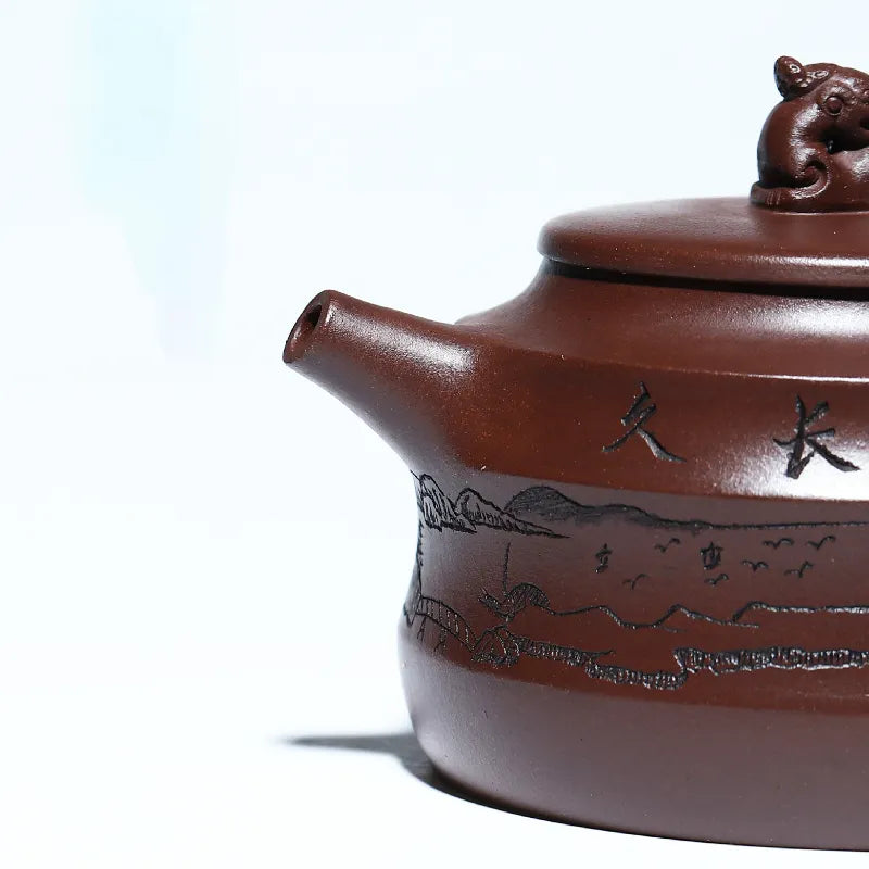 Full Handmade Yixing Zisha Teapot [Denggao Wang Yuan] 1 Pot 2 Cups Set (Lao Zi Ni - 320ml) - YIQIN TEA HOUSE | yiqinteahouse.com | >300ml, full handmade zisha teapot, new arrival, teapot, teaware, teaware set