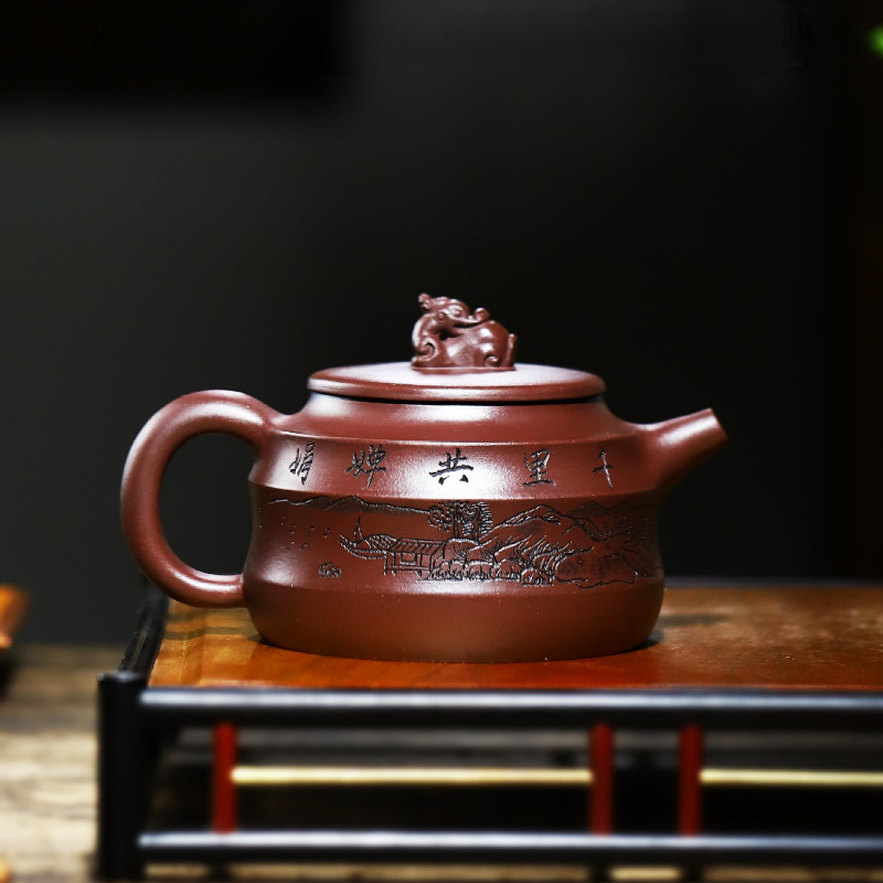 Full Handmade Yixing Zisha Teapot [Denggao Wang Yuan] 1 Pot 2 Cups Set (Lao Zi Ni - 320ml) - YIQIN TEA HOUSE | yiqinteahouse.com | >300ml, full handmade zisha teapot, new arrival, teapot, teaware, teaware set