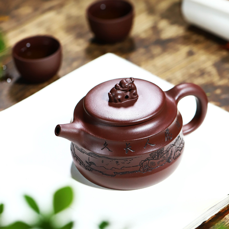 Full Handmade Yixing Zisha Teapot [Denggao Wang Yuan] 1 Pot 2 Cups Set (Lao Zi Ni - 320ml) - YIQIN TEA HOUSE | yiqinteahouse.com | >300ml, full handmade zisha teapot, new arrival, teapot, teaware, teaware set