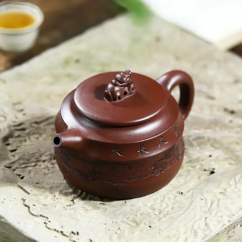 Full Handmade Yixing Zisha Teapot [Denggao Wang Yuan] 1 Pot 2 Cups Set (Lao Zi Ni - 320ml) - YIQIN TEA HOUSE | yiqinteahouse.com | >300ml, full handmade zisha teapot, new arrival, teapot, teaware, teaware set