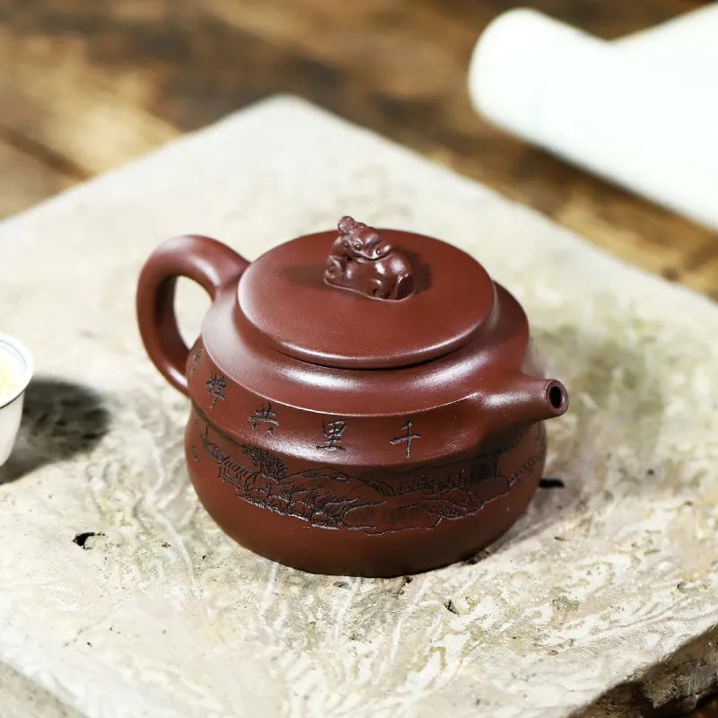 Full Handmade Yixing Zisha Teapot [Denggao Wang Yuan] 1 Pot 2 Cups Set (Lao Zi Ni - 320ml) - YIQIN TEA HOUSE | yiqinteahouse.com | >300ml, full handmade zisha teapot, new arrival, teapot, teaware, teaware set