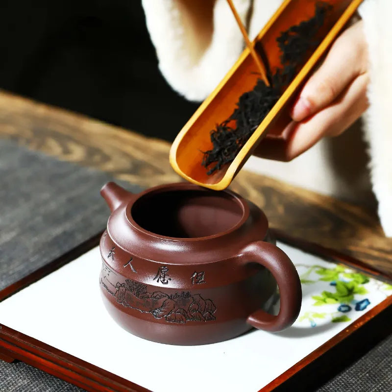 Full Handmade Yixing Zisha Teapot [Denggao Wang Yuan] 1 Pot 2 Cups Set (Lao Zi Ni - 320ml) - YIQIN TEA HOUSE | yiqinteahouse.com | >300ml, full handmade zisha teapot, new arrival, teapot, teaware, teaware set