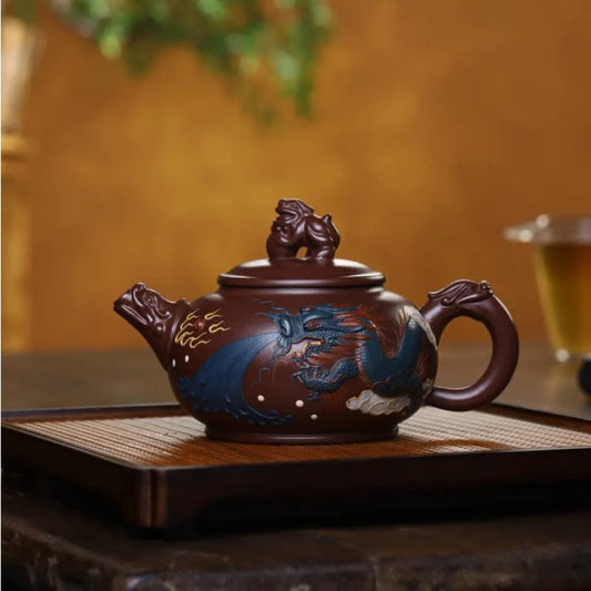 Full Handmade Yixing Zisha Teapot [Dragon Xiangrui Pot] (Di Cao Qing - 460ml) - YIQIN TEA HOUSE | yiqinteahouse.com | >300ml, full handmade zisha teapot, new arrival, teapot, teaware