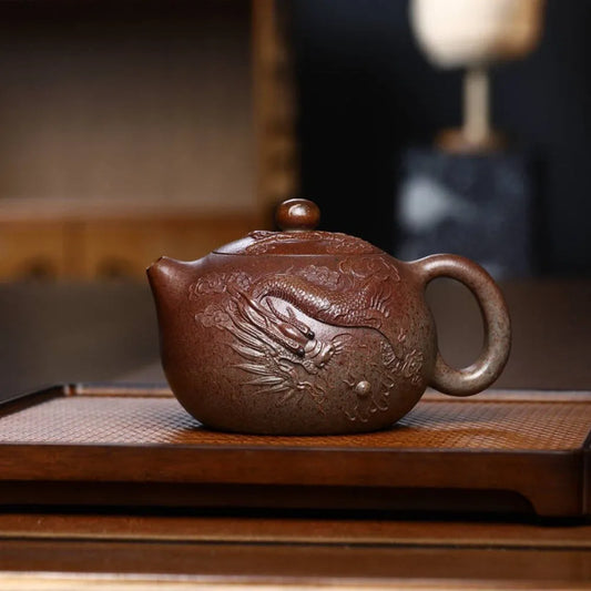 Full Handmade Yixing Zisha Teapot [Dragon Xishi] (Long Bei Qing Firewood Fired - 380ml) - YIQIN TEA HOUSE | yiqinteahouse.com | >300ml, full handmade zisha teapot, new arrival, teapot, teaware