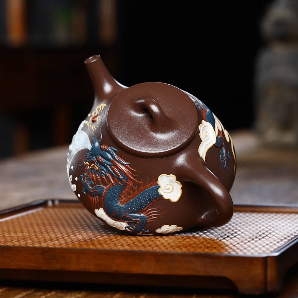 Full Handmade Yixing Zisha Teapot [Dragon Ziye Shi Piao Pot] (Lao Zi Ni - 350ml) - YIQIN TEA HOUSE | yiqinteahouse.com | >300ml, full handmade zisha teapot, new arrival, teapot, teaware