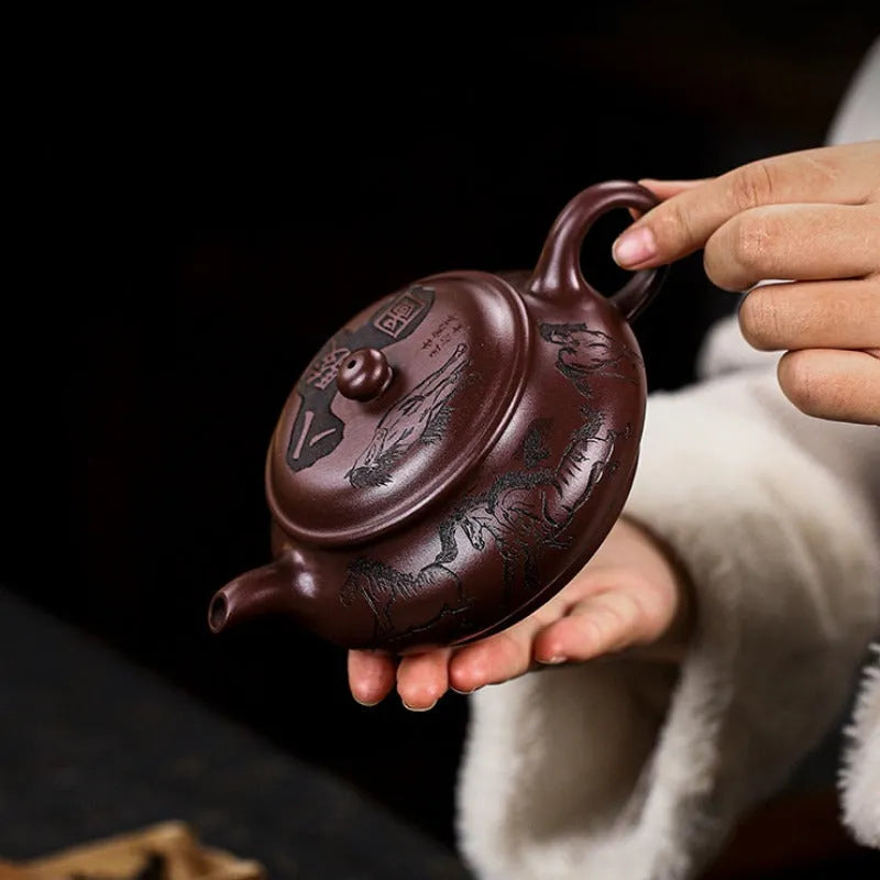 Full Handmade Yixing Zisha Teapot [Eight Horses] (Lao Zi Ni - 280ml) - YIQIN TEA HOUSE | yiqinteahouse.com | 200-300ml, full handmade zisha teapot, new arrival, teapot, teaware