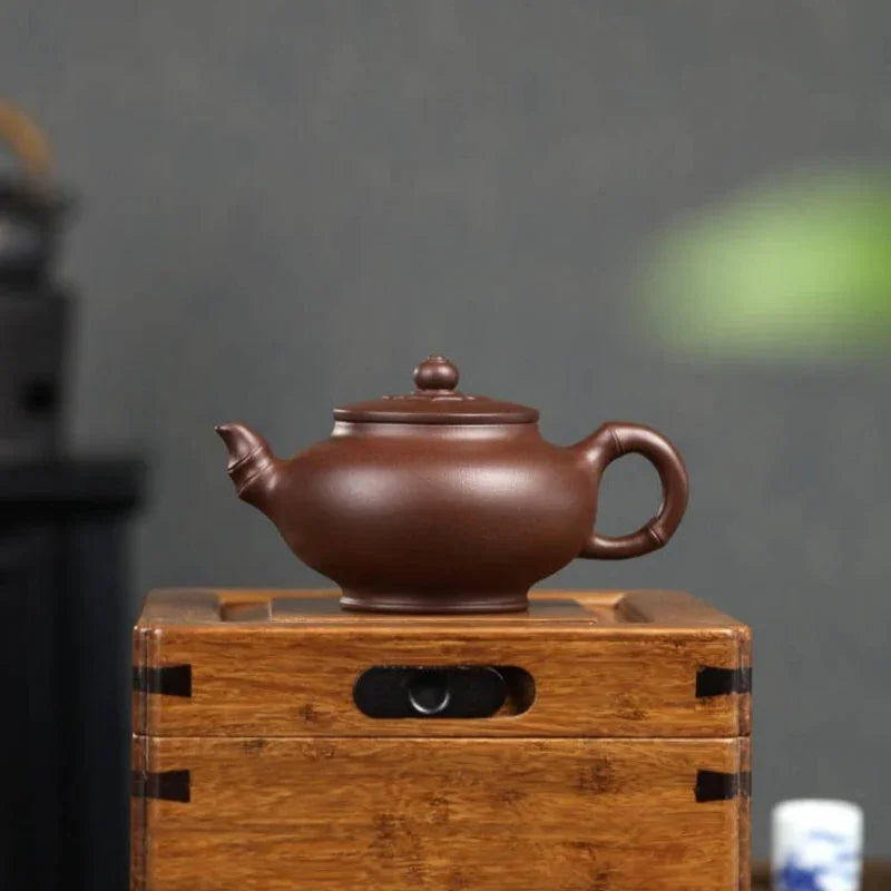 Teko Yixing Zisha Buatan Tangan Sepenuhnya [Elegant Bamboo Pot] (Zi Ni - 300ml)