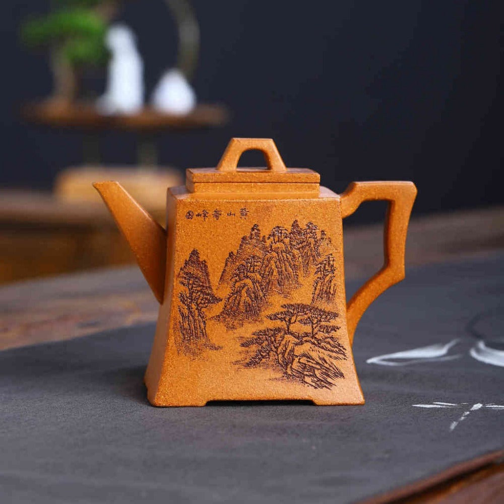 Full Handmade Yixing Zisha Teapot [Fang Zhong Pot] (Wucai Lao Duan Ni - 350ml) - YIQIN TEA HOUSE | yiqinteahouse.com | >300ml, full handmade zisha teapot, new arrival, teapot, teaware