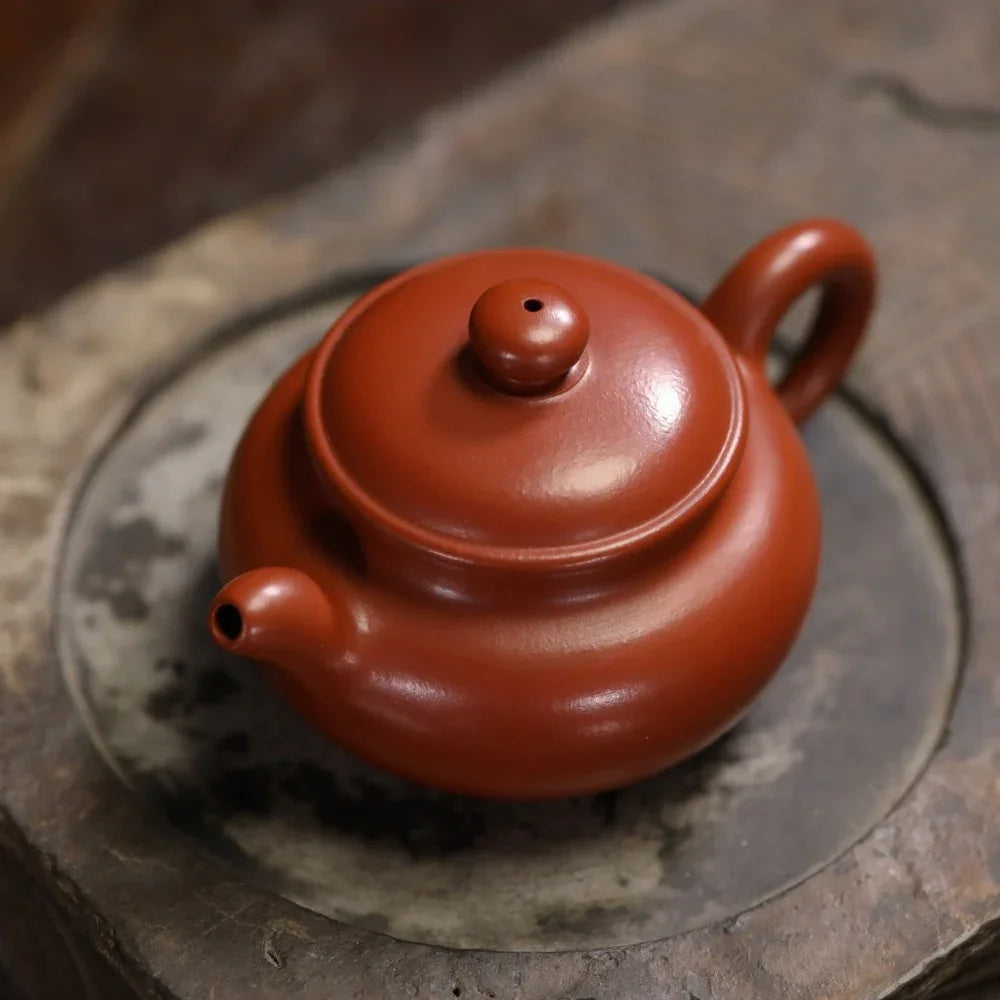 Teko Zisha Yixing Buatan Tangan Sepenuhnya [Fanggu Pot] (Dahongpao - 170ml)